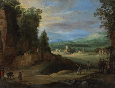 Paesaggio con uomini che giocano a 